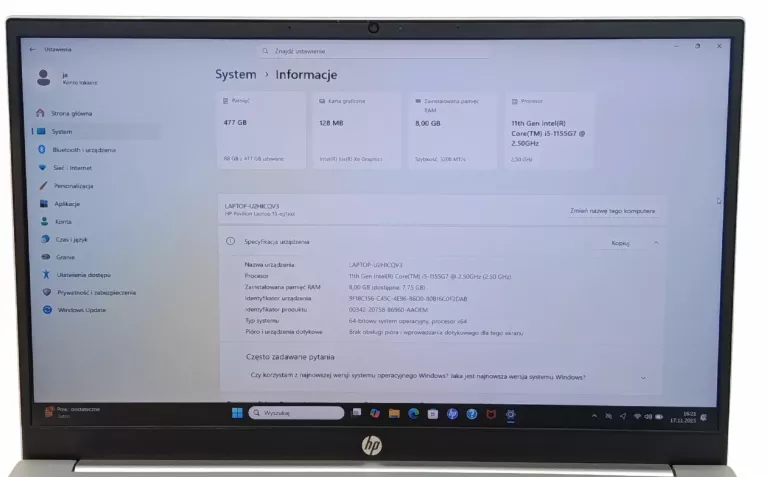 LAPTOP HP PAVILION 15-EG1103NW 512GB/8GB RAM/I5