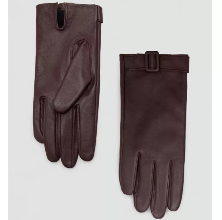 MANGO SKÓRZANE RĘKAWICZKI Z KLAMRĄ R.S BURGUND