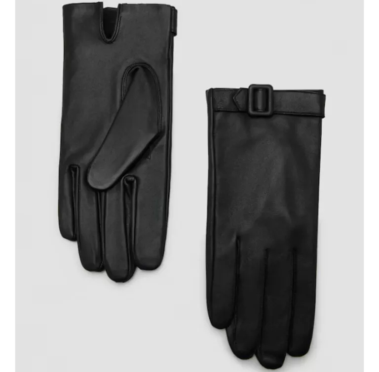 MANGO SKÓRZANE RĘKAWICZKI Z KLAMRĄ R.M CZARNE