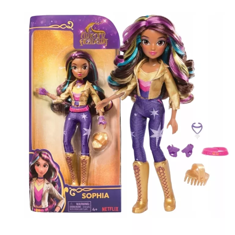 UNICORN ACADEMY AKADEMIA JEDNOROŻCÓW LALKA SOPHIA Z BAJKI AKCESORIA 24 CM
