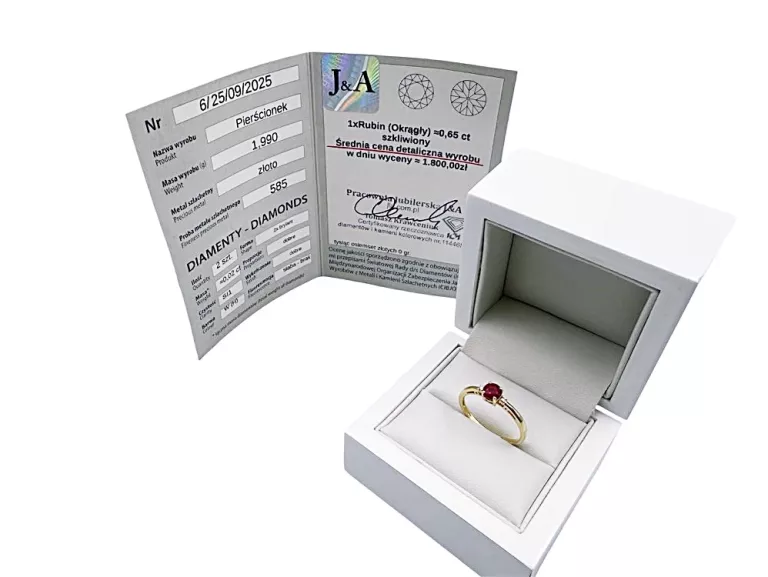 ZŁOTY PIERŚCIONEK Z RUBINEM W 1,99 G PR 585 ROZM. 19 + CERTYFIKAT