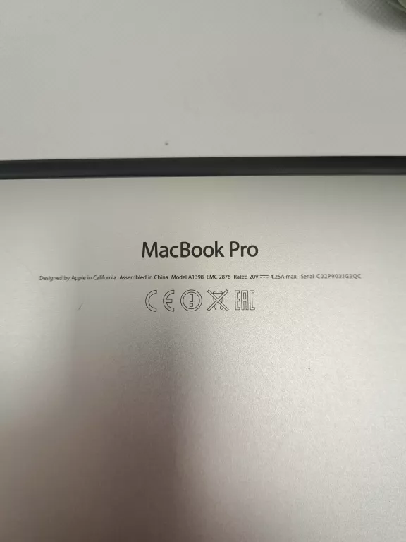 LAPTOP APPLE MACBOOK PRO A1398 I7 16 GB
