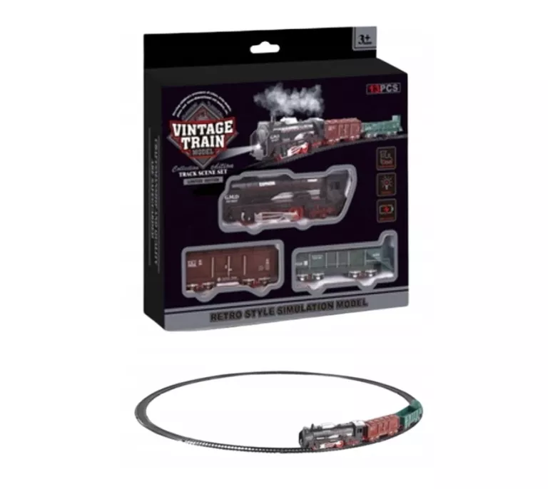 POCIĄG VINTAGE 13 ELEMENTÓW LOKOMOTYWA ORAZ WAGONY DŁUGOŚC TORU 68CM