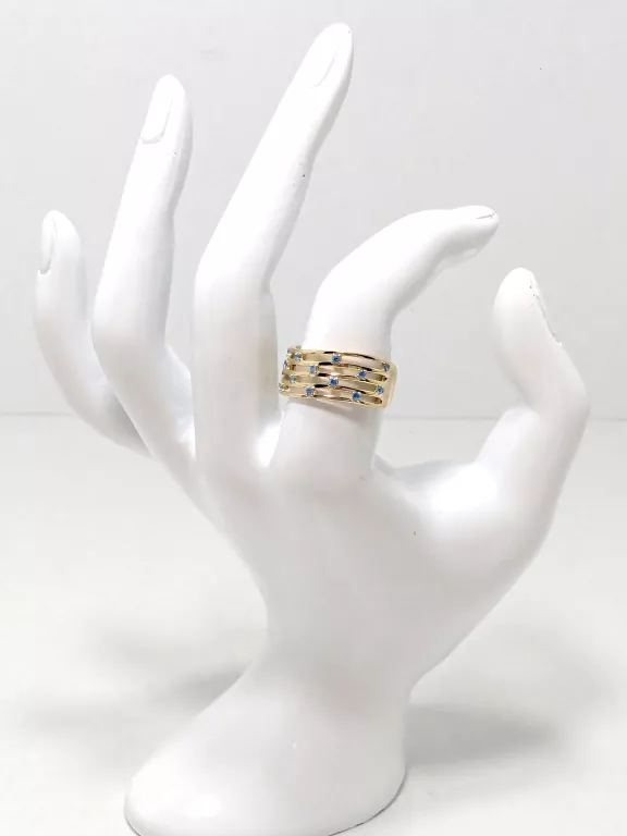 SREBRNY PIERŚCIONEK SZEROKI NIEBIESKIE KAMIENIE POZŁACANY 2,00G PR925 R18