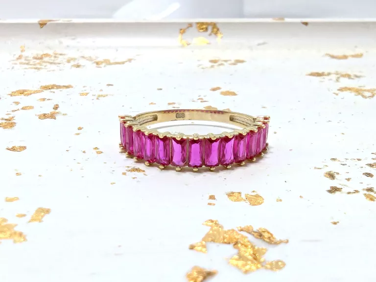 SREBRNY PIERŚCIONEK RÓŻOWE KAMIENIE POZŁACANY 1,76G PR925 R19