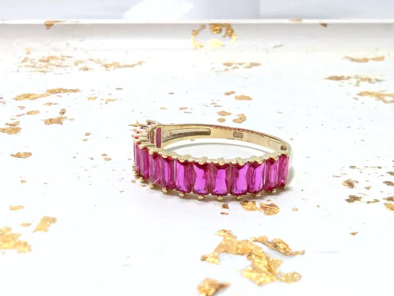 SREBRNY PIERŚCIONEK RÓŻOWE KAMIENIE POZŁACANY 1,76G PR925 R19