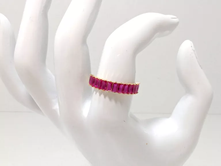 SREBRNY PIERŚCIONEK RÓŻOWE KAMIENIE POZŁACANY 1,76G PR925 R19