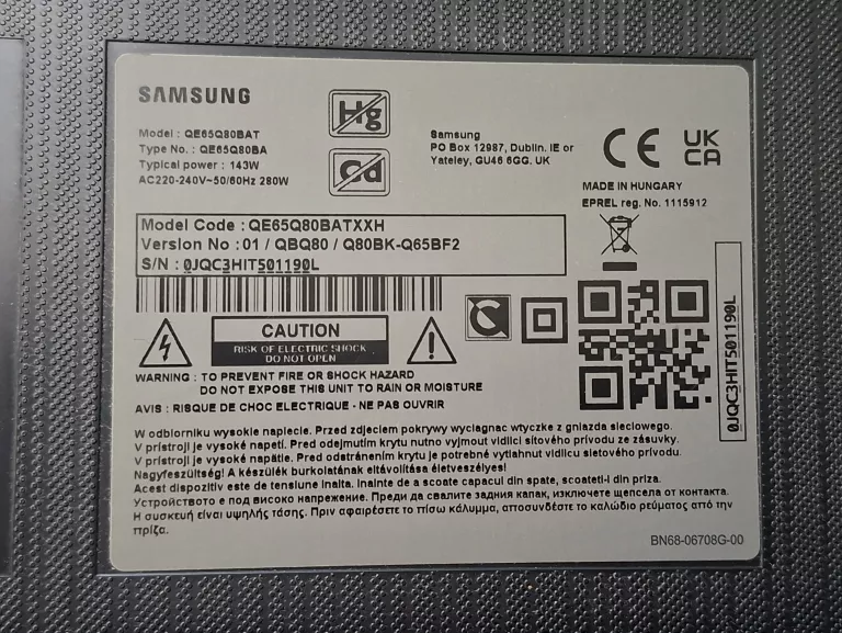 TELEWIZOR QLED SAMSUNG QE65Q80BAT 65" 4K UHD SMART TV DVB-T 2 - OPIS