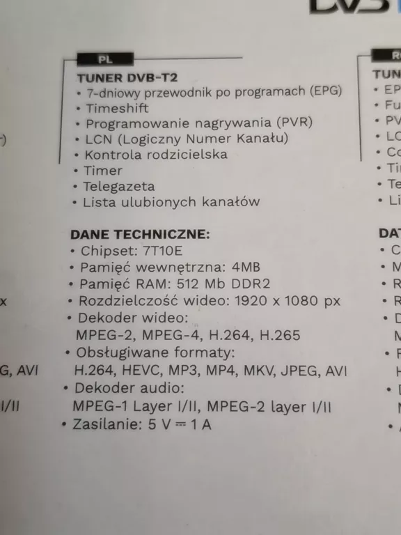 TUNER DVB-T2 KRUGERMATZ H.265 HEVC
