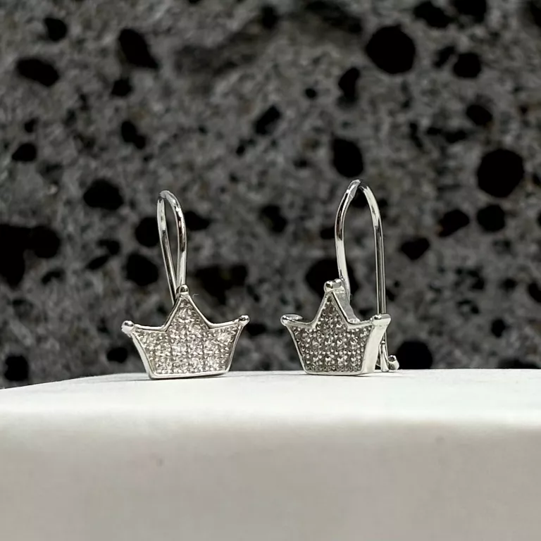 SREBRNE KOLCZYKI KORONY WISZĄCE WYSADZANE CYRKONIAMI PR 925/1,1G