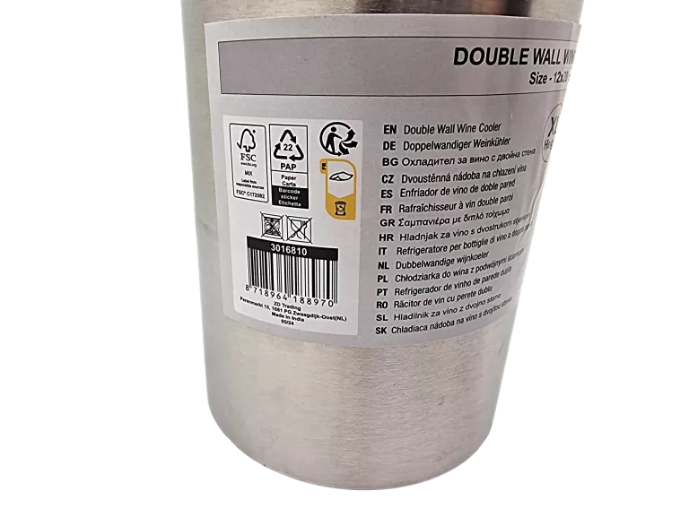 COOLER DO ALKOHOLU STOŁOWY STAL NIERDZEWNA 12 X 20 CM SILVER