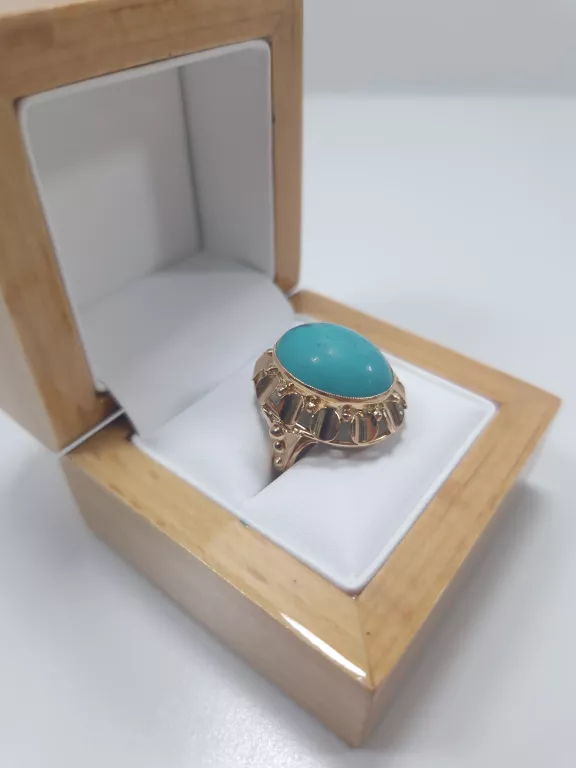 ZŁOTY PIERŚCIONEK Z SYNT. TURKUSEM P585 8,2G R16