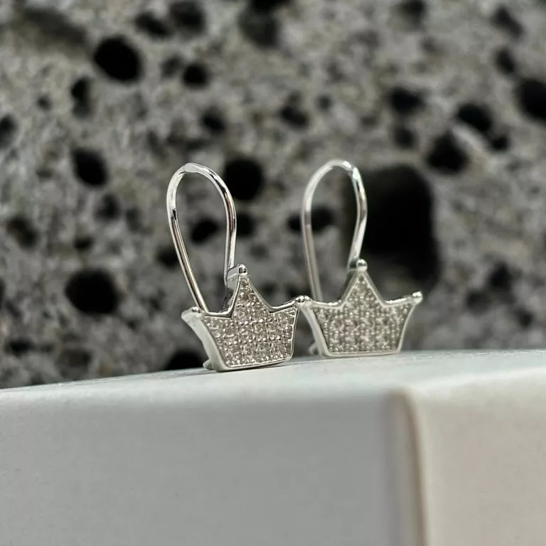 SREBRNE KOLCZYKI KORONY WISZĄCE WYSADZANE CYRKONIAMI PR 925/1,1G