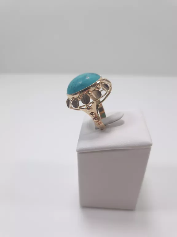 ZŁOTY PIERŚCIONEK Z SYNT. TURKUSEM P585 8,2G R16