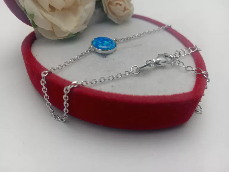 PIĘKNA SREBRNA BRANSOLETKA NIEBIESKA CYRKONIA 1,79G 925PR