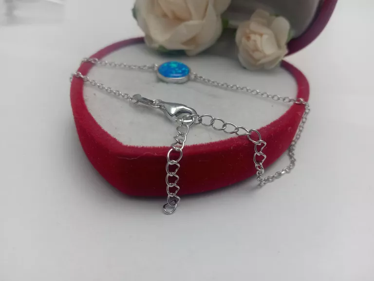 PIĘKNA SREBRNA BRANSOLETKA NIEBIESKA CYRKONIA 1,79G 925PR