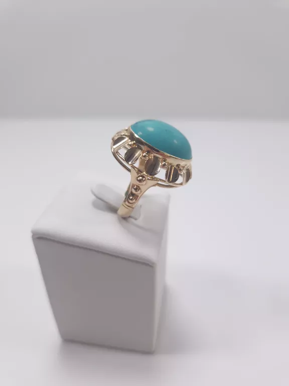 ZŁOTY PIERŚCIONEK Z SYNT. TURKUSEM P585 8,2G R16