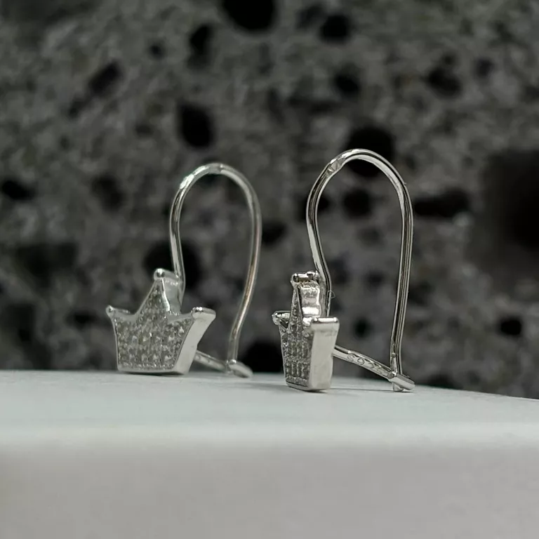 SREBRNE KOLCZYKI KORONY WISZĄCE WYSADZANE CYRKONIAMI PR 925/1,1G