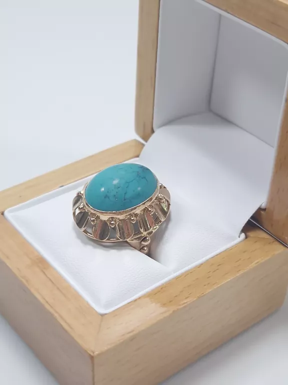 ZŁOTY PIERŚCIONEK Z SYNT. TURKUSEM P585 8,2G R16