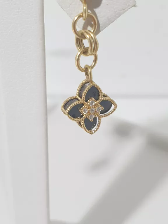 ZŁOTE KOLCZYKI CZARNY KWIAT WISZĄCE SZTYFT 585 3,00G