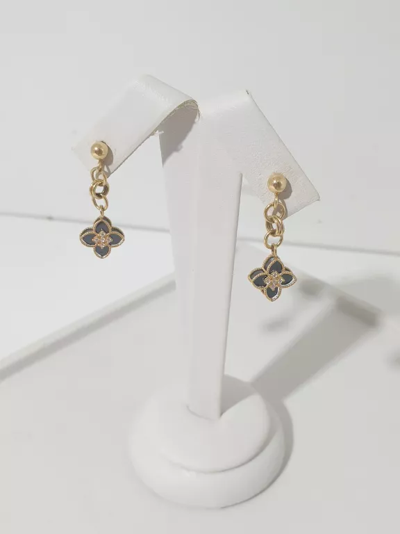 ZŁOTE KOLCZYKI CZARNY KWIAT WISZĄCE SZTYFT 585 3,00G