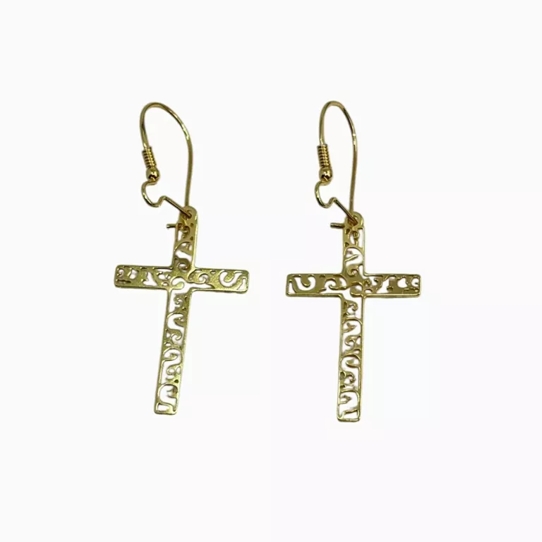 SREBRNE KOLCZYKI WISZĄCE DUŻE  KRZYŻE AŻUROWE POZŁACANE P 925/2G