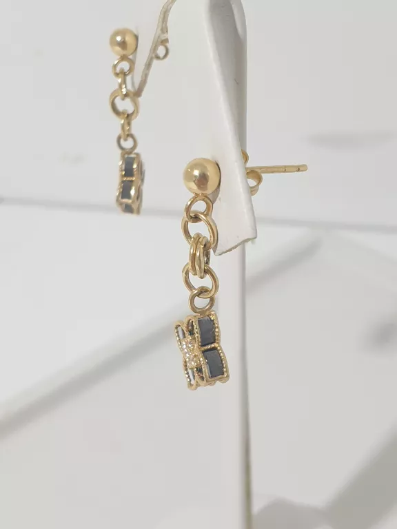 ZŁOTE KOLCZYKI CZARNY KWIAT WISZĄCE SZTYFT 585 3,00G