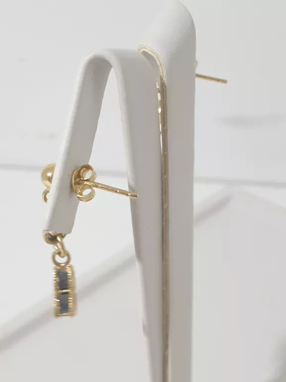 ZŁOTE KOLCZYKI CZARNY KWIAT WISZĄCE SZTYFT 585 3,00G