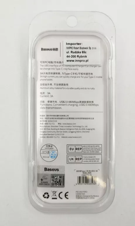 ADAPTER PRZEJŚCIÓWKA BASEUS USB-C NA USB