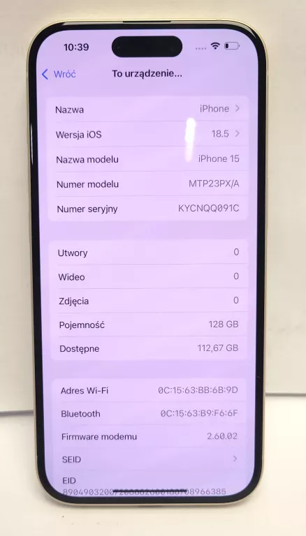 TELEFON IPHONE 15 128GB YELLOW BAT.100% - OPIS!