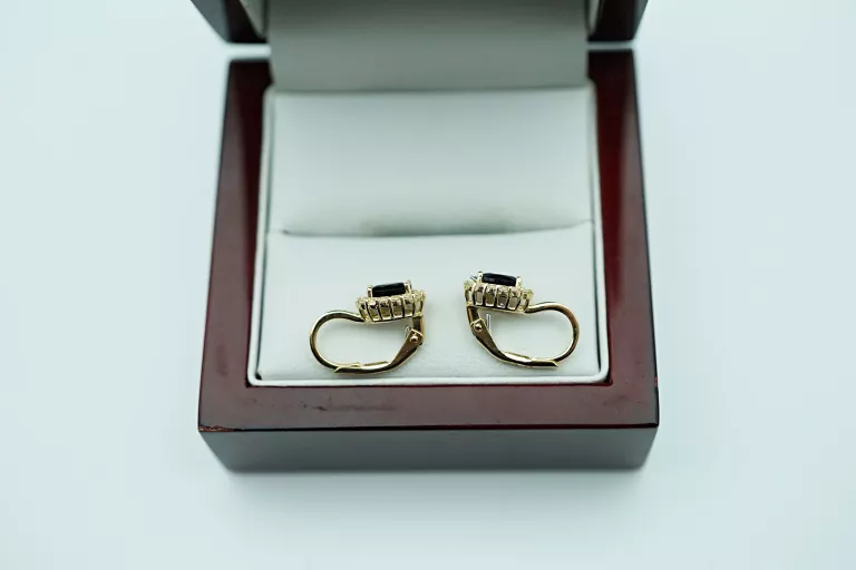 ZŁOTE KOLCZYKI Z CYRKONIAMI I CZARNYM KAMIENIEM [585] 2,32G 1,5CM