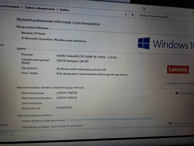 LAPTOP LENOVO IDEAPAD 100 WIN10 4/440GB INTEL CELERON N2840 +ŁAD+POKROWIEC