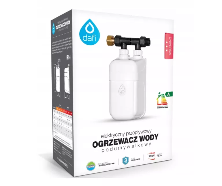 DAFI PRZEPŁYWOWY PODGRZEWACZ WODY PODUMYWALKOWY 3,7 KW