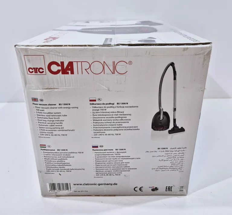 ODKURZACZ WORKOWY CLATRONIC BS 1300 N 700W MIKROFILTR TELESKOPOWA RURA
