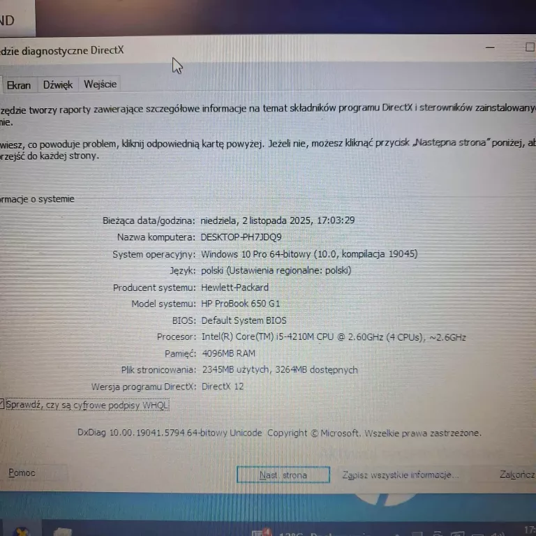 LAPTOP HP PROBOOK 650 G1 15,6'' 4/256GB SSD INTEL CORE I5-4210M WIN10 PRO