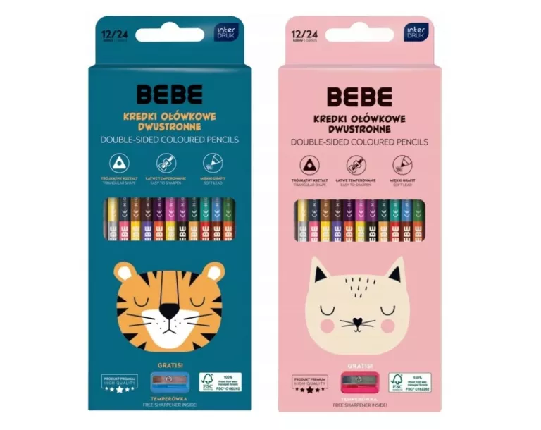 KREDKI OŁÓWKOWE BEBE DWUSTRONNE 12/24 KOL. INTERDRUK