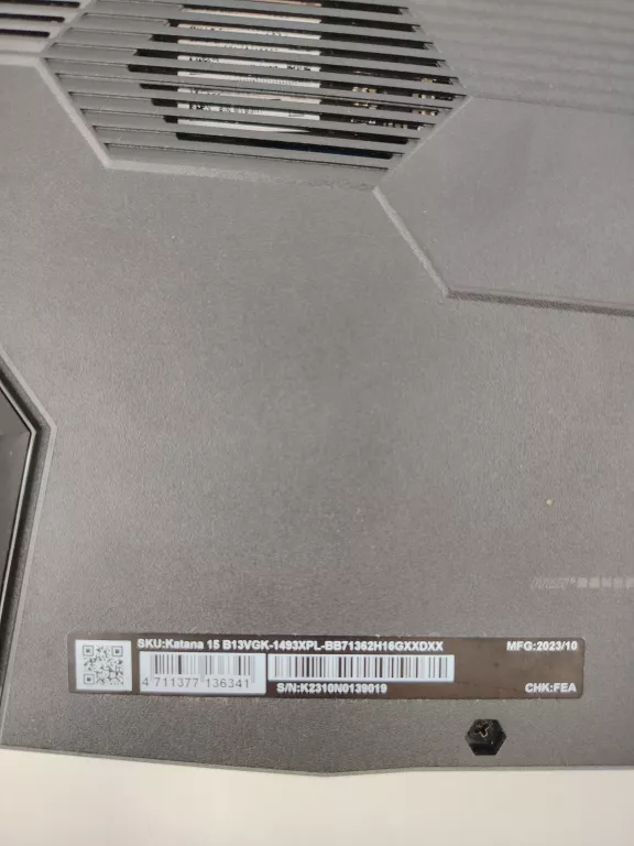 LAPTOP MSI KATANA 15 B13VGK-1493XPL  I7-13620H 16GB RTX 4070 8GB 1TB SSD