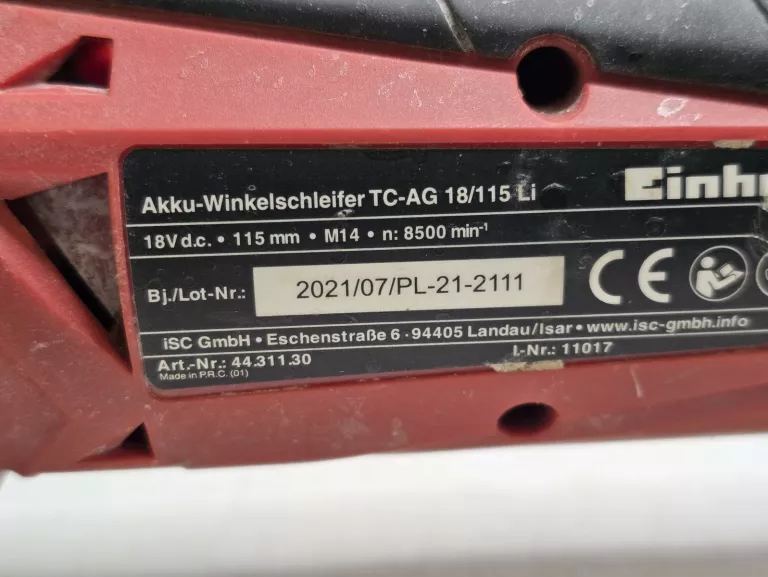SZLIFIERKA KĄTOWA EINHELL TC-AG 18/115 LI + AKUMULATOR 2,5 AH