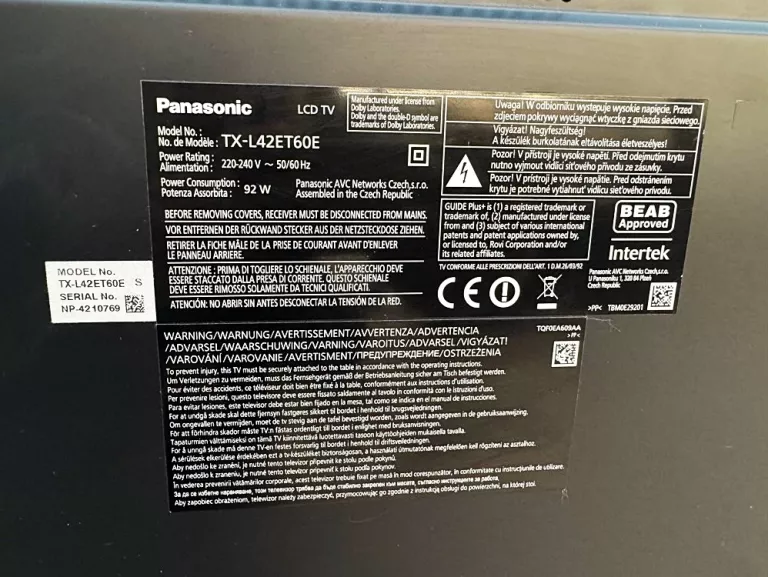 TELEWIZOR PANASONIC TX-L42ET60E