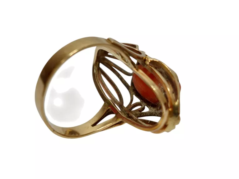 WYRÓB JUBILERSKI UŻYWANY PIĘKNY RETRO PIERŚCIONEK Z KORALEM 5,7G 585