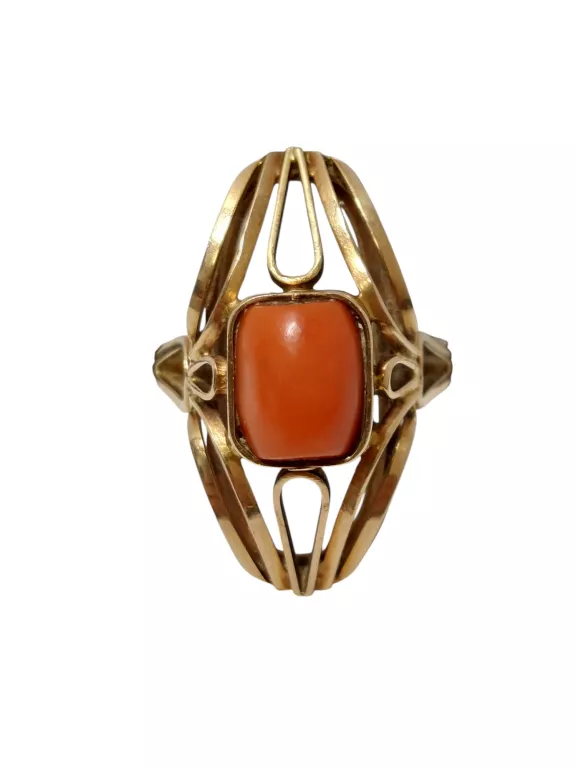 WYRÓB JUBILERSKI UŻYWANY PIĘKNY RETRO PIERŚCIONEK Z KORALEM 5,7G 585