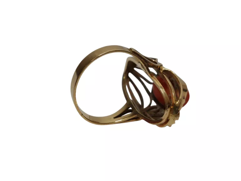 WYRÓB JUBILERSKI UŻYWANY PIĘKNY RETRO PIERŚCIONEK Z KORALEM 5,7G 585