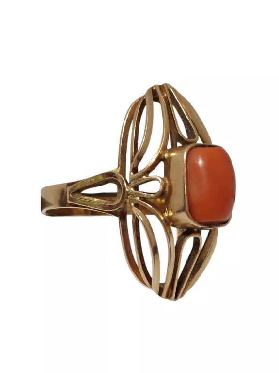 WYRÓB JUBILERSKI UŻYWANY PIĘKNY RETRO PIERŚCIONEK Z KORALEM 5,7G 585