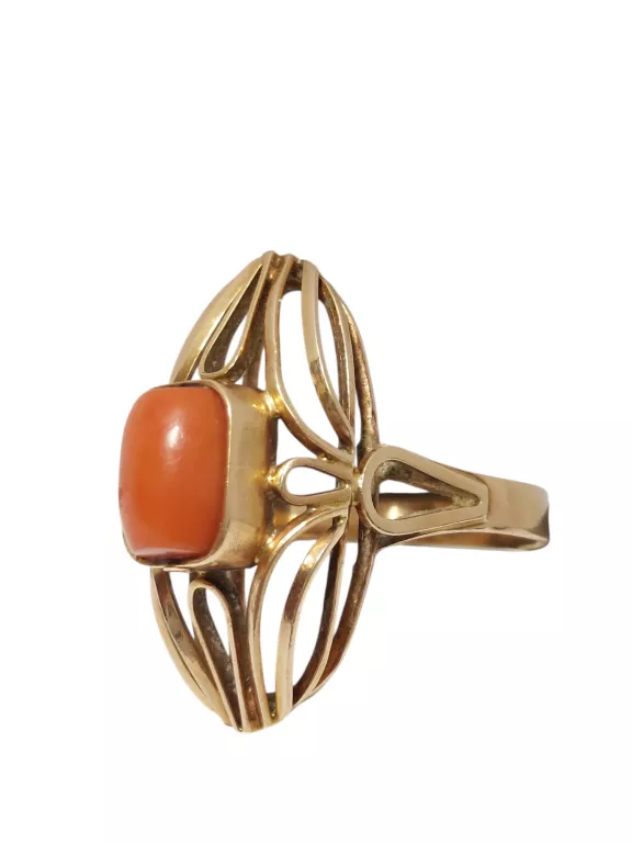 WYRÓB JUBILERSKI UŻYWANY PIĘKNY RETRO PIERŚCIONEK Z KORALEM 5,7G 585