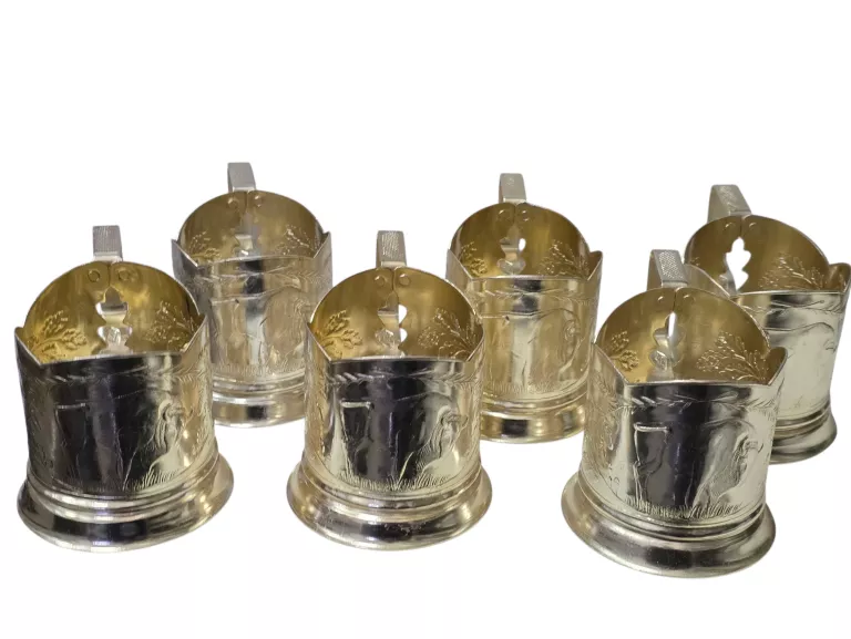 ZESTAW 6 PODSTAKANNIKÓW ZSRR H3M, MOTYW ŻUBRA, LATA 50.