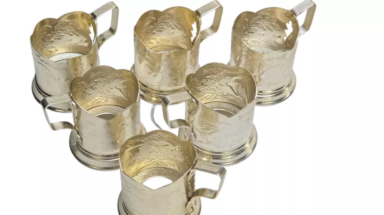 ZESTAW 6 PODSTAKANNIKÓW ZSRR H3M, MOTYW ŻUBRA, LATA 50.