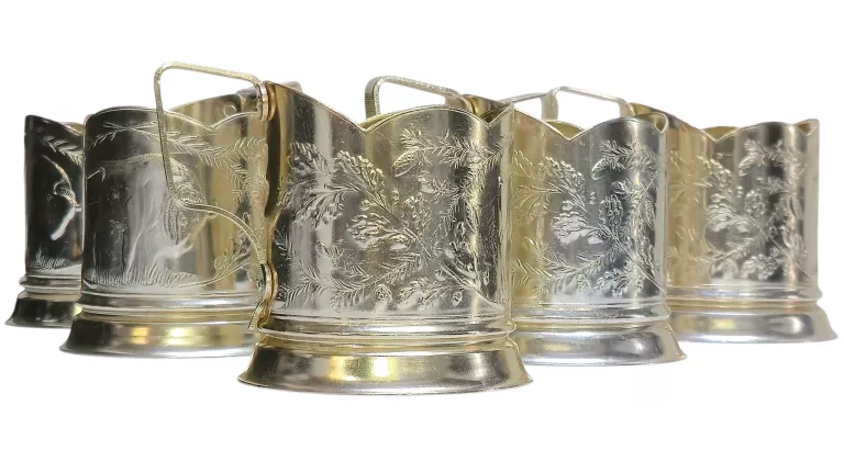 ZESTAW 6 PODSTAKANNIKÓW ZSRR H3M, MOTYW ŻUBRA, LATA 50.