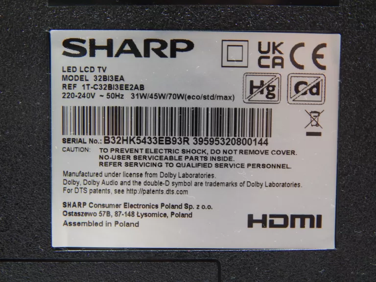 TELEWIZOR SHARP 32BI3EA 32"