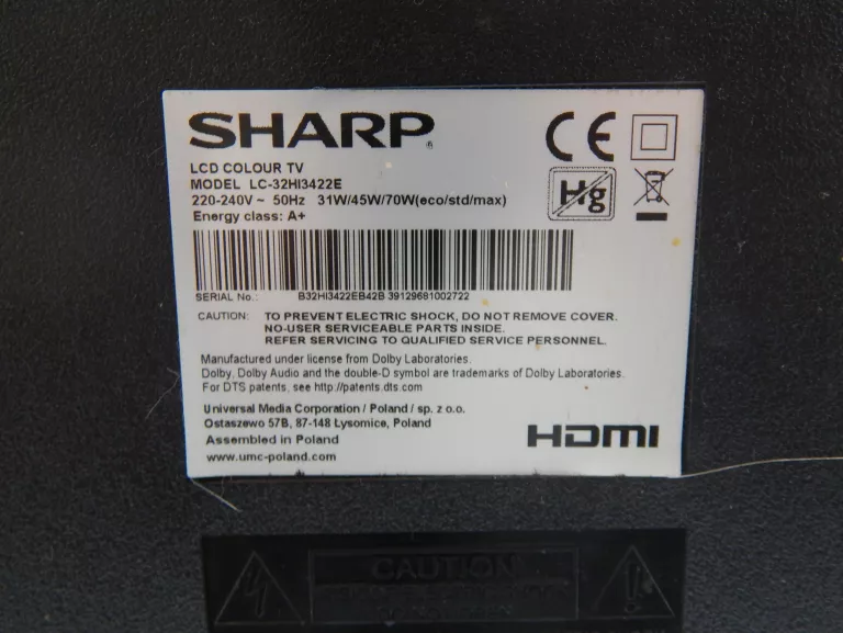TELEWIZOR SHARP LC-32HI3422E