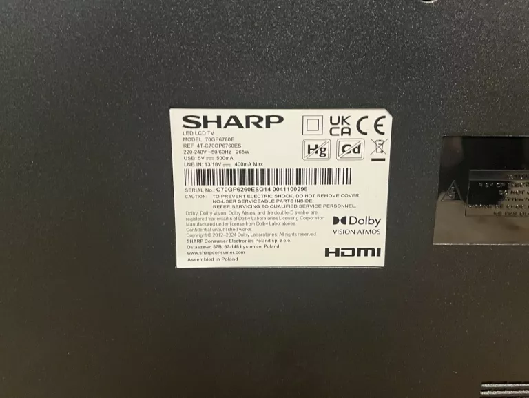 TELEWIZOR LED SHARP 70GP6760E 70" 4K QLED SMART TV GOOGLE VISION FRAMELESS